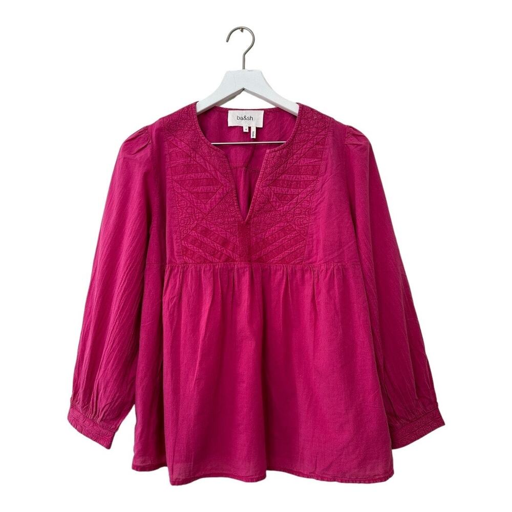 NWT ba&sh Embroidered Peasant Blouse Pink Boho Long Sleeve Womens Size M